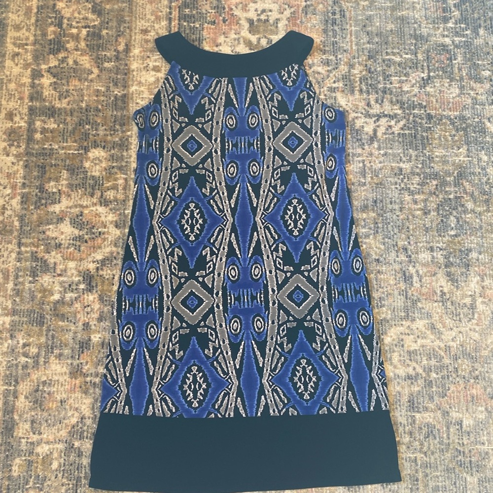 Blue, Gray, and Black Print Dress